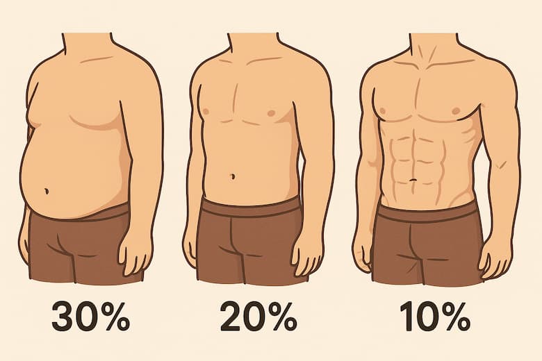 体脂肪による腹筋の見え方